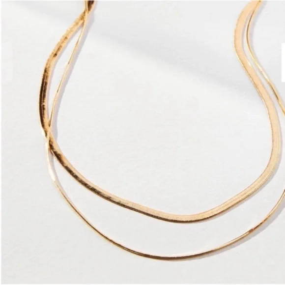 New! Anthropologie 18K Gold Plated Herringbone Necklace Stack Set (2002) NWOT - Picture 3 of 4